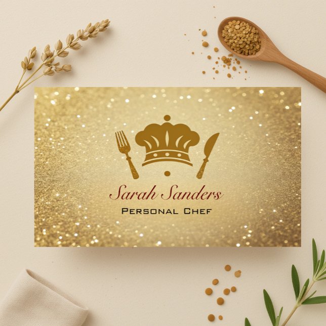 Tarjeta De Visita Glamour de moda Chef Personal Purpurina de Oro (Subido por el creador)