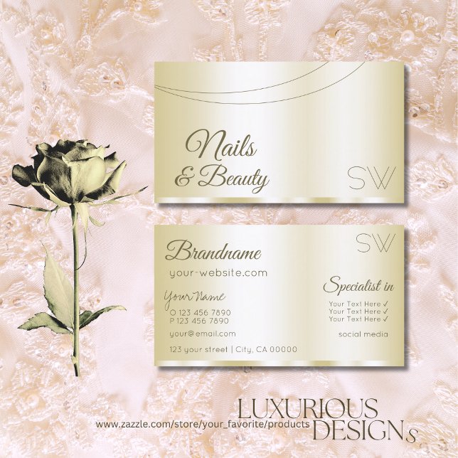 Tarjeta De Visita Glamour de oro de lujo con Monograma Profesional (Subido por el creador)