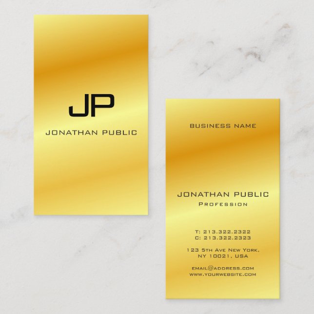 Tarjeta De Visita Glamour elegante personalizado Faux Gold Lujo mode (Anverso / Reverso)