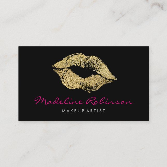 Tarjeta De Visita Glamour Faux Gold Purpurina Kiss (Anverso)