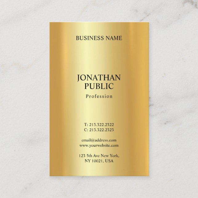 Tarjeta De Visita Glamour Gold Profesional Moderno Elegante (Anverso)