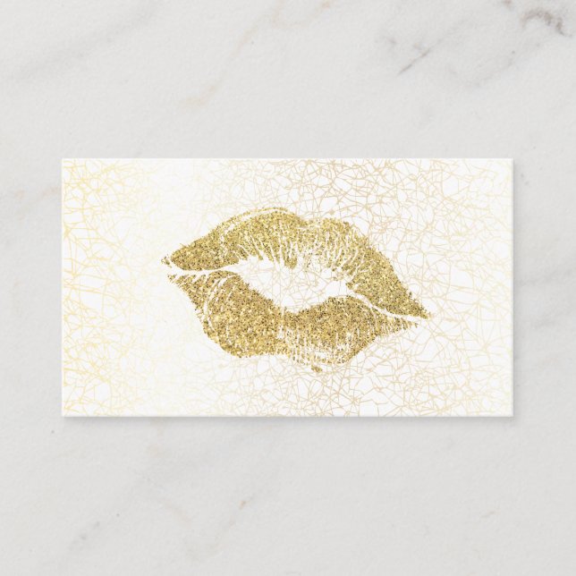 Tarjeta De Visita Glamour Gold Purpurina Kiss | Textura de oro (Anverso)
