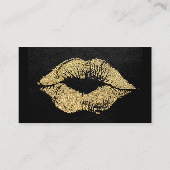 Tarjeta De Visita Glamour Lipstick Kiss Purpurina de oro (Anverso)