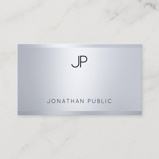 Tarjeta De Visita Glamour Plata Aspecto Elegante Monograma Moderno S (Anverso)