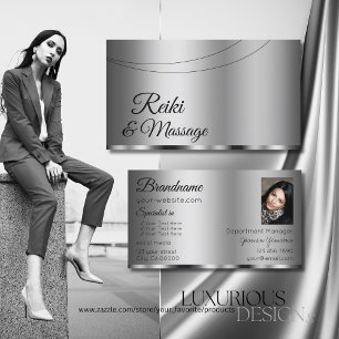 Tarjeta De Visita Glamour plateado moderno con profesional fotográfi