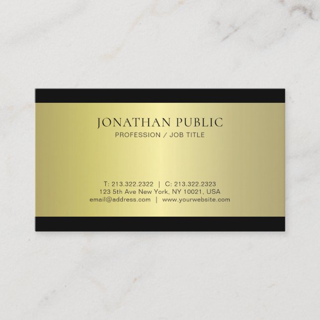 Tarjeta De Visita Glamour Profesional Efecto Oro Platón Lujo Moderno (Anverso)
