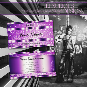 Tarjeta De Visita Glamour Púrpura Purpurina Estrellas Luminosas