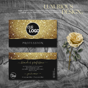 Tarjeta De Visita Glamour Purpurina de oro Luminosas estrellas negro