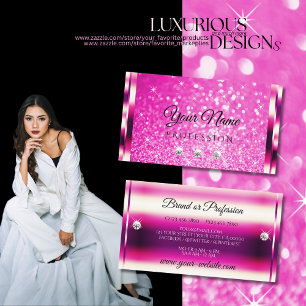 Tarjeta De Visita Glamour Purpurina Rosa Glamour Luminosas Estrellas