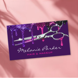 Tarjeta De Visita Glamour Rosa Purpura Brillo Goteo Peluquero 