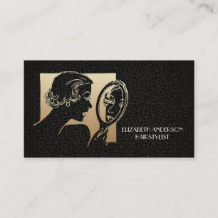 Tarjeta De Visita Glamuroso Beautician Leopardo negro y oro