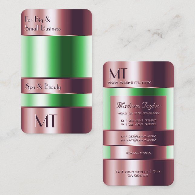 Tarjeta De Visita Glass de oro Rosa puede usar líquidos verdes con i (Anverso / Reverso)