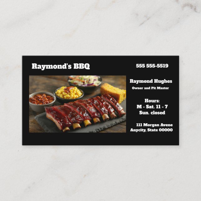 Tarjeta De Visita Glazed barbecued ribs with side dishes (Anverso)