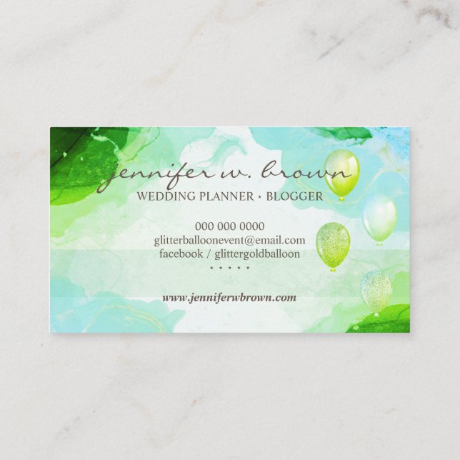 Tarjeta De Visita Glitter Balloons Party Event Planner glitz (Reverso)