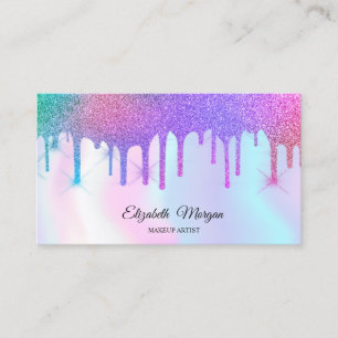 Tarjeta De Visita Glitter de Arcoíris Holográfico Profesional 
