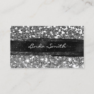 Tarjeta De Visita Glitter de Confeti Gris Plateado con Trazo de Pinc