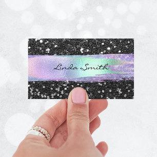 Tarjeta De Visita Glitter de confeti negro con pinceladas iridiscent