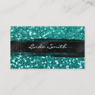 Tarjeta De Visita Glitter de Confeti Verde Azul con Trazo de Pincel