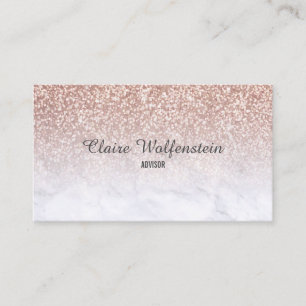 Tarjeta De Visita Glitter de Oro Rosa Mármol Script