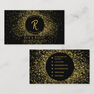 Tarjeta De Visita Glitter Dorado y Negro Redes Sociales