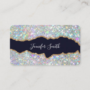 Tarjeta De Visita Glitter holográfico dorado ágata moderno elegante