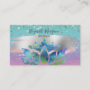 Tarjeta De Visita Glitter Moderno Ombre, Confeti Dorado, Lotus con B