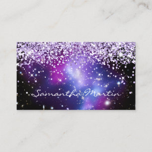 Tarjeta De Visita Glitter Purpura Brillante Galaxia Celeste