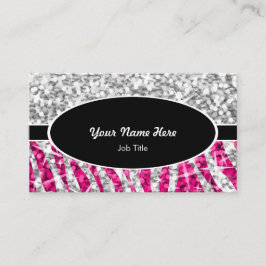 Tarjeta De Visita Glitz Mix "Silver" Cebra Ovalado negro rosa
