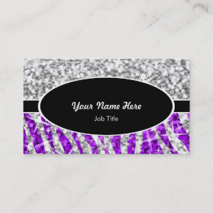 Tarjeta De Visita Glitz Mix "Silver" Ovalado negro cebra morado