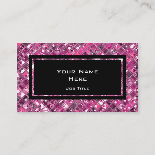 Tarjeta De Visita Glitz Tiles Hot Pink 1 rectángulo negro (Anverso)