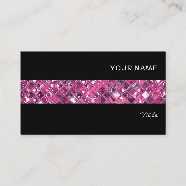 Tarjeta De Visita Glitz Tiles Hot Pink 1 tira de azulejos negro (Anverso)
