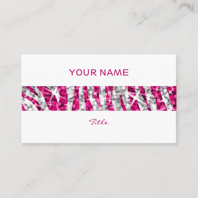 Tarjeta De Visita Glitz Zebra Banda rosa espalda blanca (Anverso)