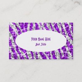Tarjeta de visita Glitz Zebra Purple White Oval