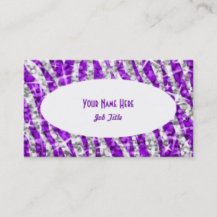 Tarjeta de visita Glitz Zebra Purple White Oval