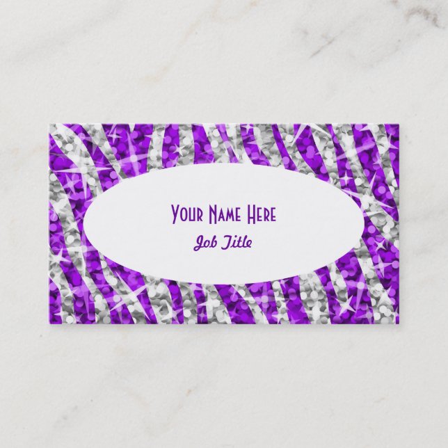 Tarjeta de visita Glitz Zebra Purple White Oval (Anverso)