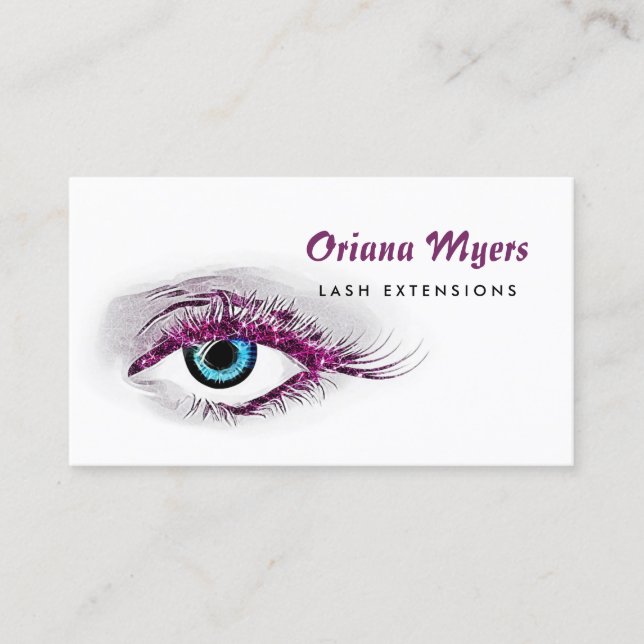 Tarjeta De Visita Glitzy Cosmetology Purple Lashes Extensiones Eylas (Anverso)