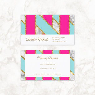 Tarjeta De Visita Glitzy Gold Purpurina Bandas azules rosadas y márm