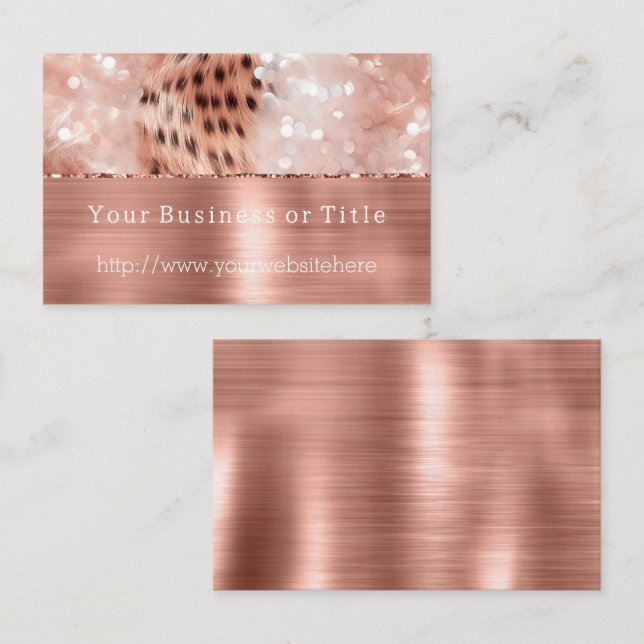 Tarjeta De Visita Glitzy Rosa Gold Sparkle Cheetah (Anverso / Reverso)