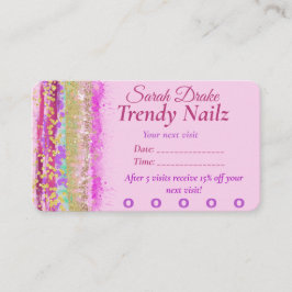 Tarjeta De Visita Glitzy Watercolor Pink Purple Gold Nail Salon