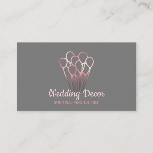 Tarjeta De Visita Globo de fiesta de cumpleaños de oro de Rosa gris (Anverso)