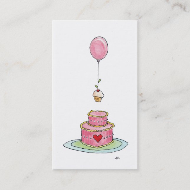 Tarjeta De Visita Globo y magdalena rosados caprichosos de la torta (Anverso)