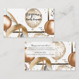 Tarjeta De Visita Globos con purpurina dorados Planificador de event