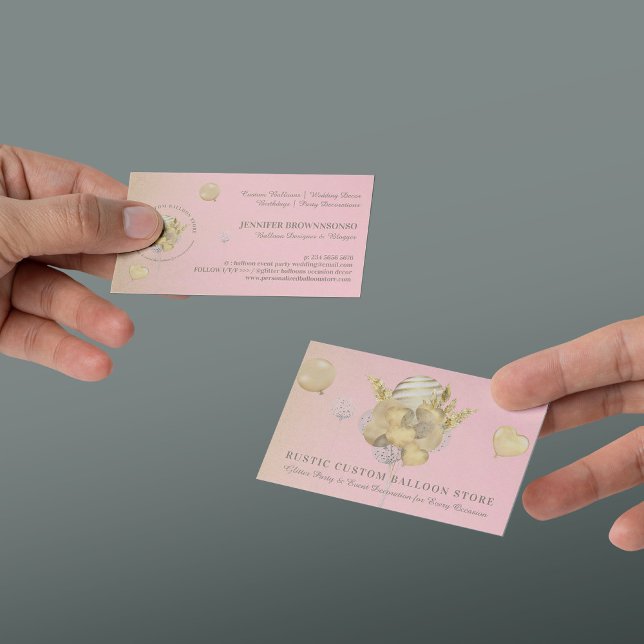 Tarjeta De Visita Globos Festivos Rusticos de Oro Planificador de Ev (Festive Balloons Rustic Gold Party Event Planner Business Card)
