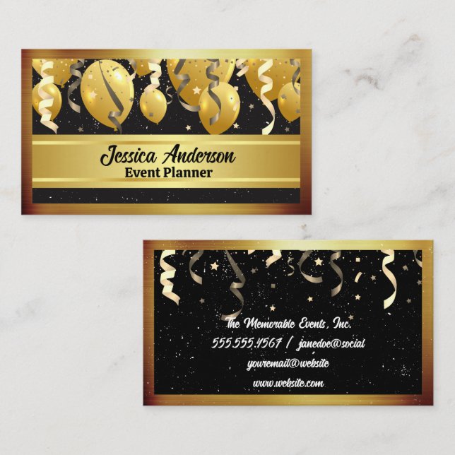 Tarjeta De Visita Globos Fiesta de eventos | Confetti | Estrellas (Anverso / Reverso)