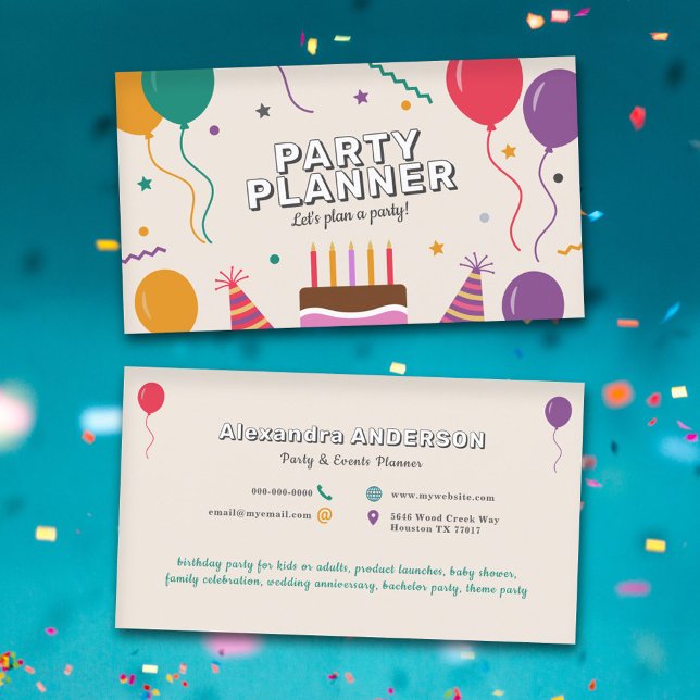 Tarjeta De Visita Globos - Fiesta Planner (Balloons - Party Planner Business Card)