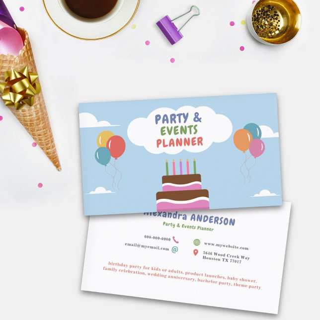 Tarjeta De Visita Globos - Planificador de Fiestas y Eventos Colorid (Balloons - Party & Events Planner Colorful Business Card)