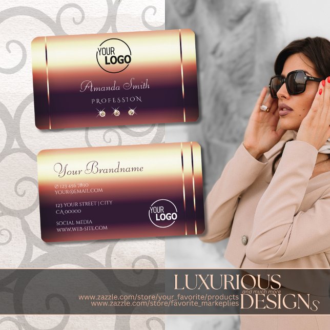Tarjeta De Visita Glossy Rosa Gold Optics Sparkle Diamonds add Logo (Subido por el creador)