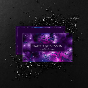 Tarjeta De Visita Glow de galaxia   Púrpura azul cósmico y Mármol ro
