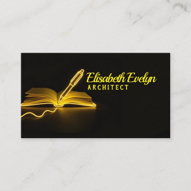 Tarjeta De Visita Glow of Knowledge: Pen and Book in the Dark (Anverso)