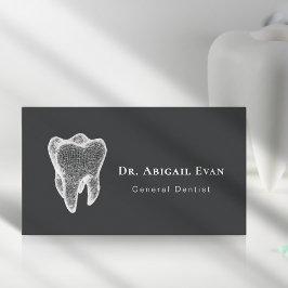 Tarjeta De Visita Glowing 3D Tooth Icon Dental Clinic Charcoal Grey